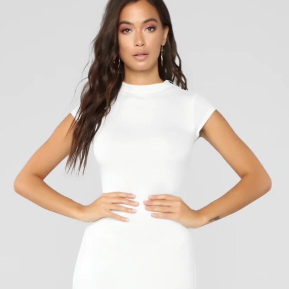 Soft, Fitted, White T-shirt Dress - Picture 2 of 11